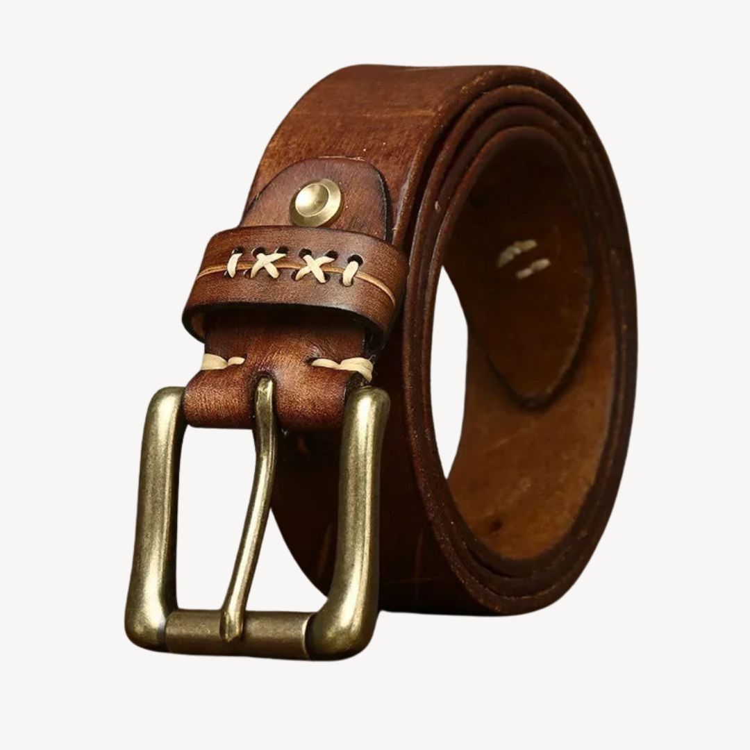 Leather Belt Men Brass Buckle | Loravelle