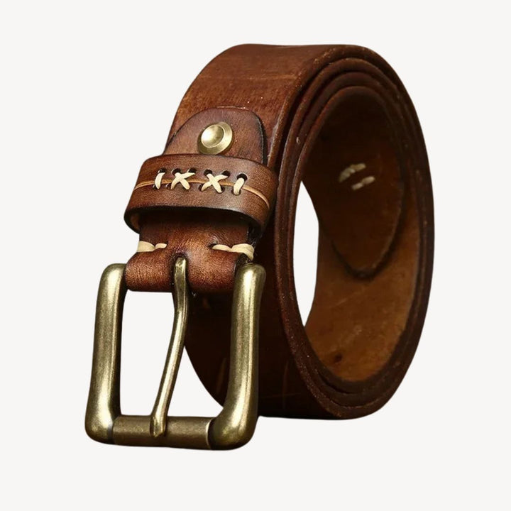 Leather Belt Men Brass Buckle | Loravelle
