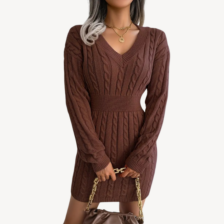 Cable Knit V-Neck Dress | Loravelle