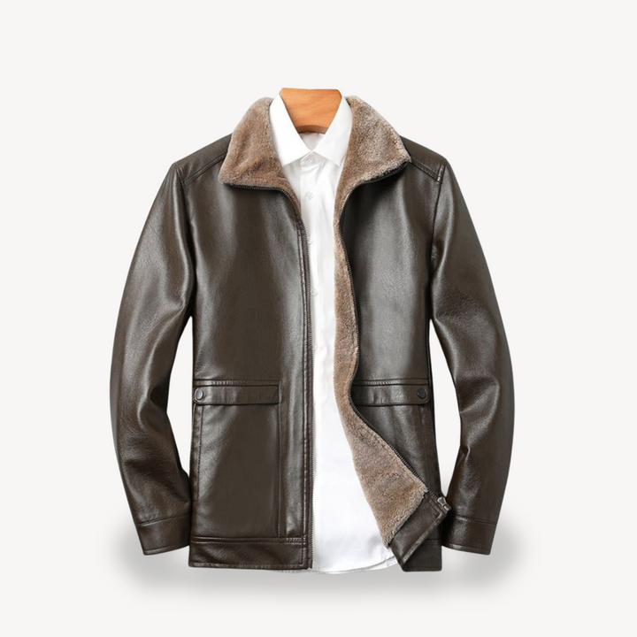 Faux Leather Jacket with Fleece Lining for Men | Loravelle