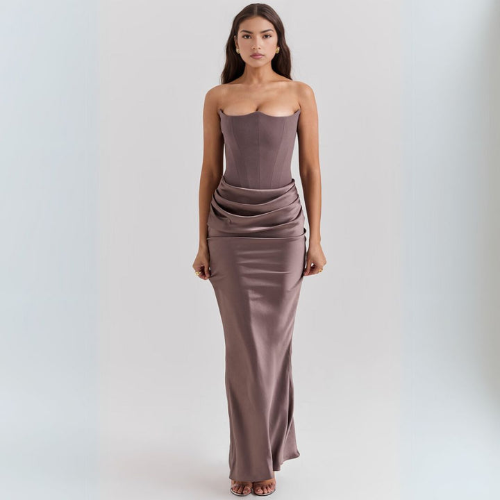 Satin Strapless Corset Maxi Dress Women | Loravelle