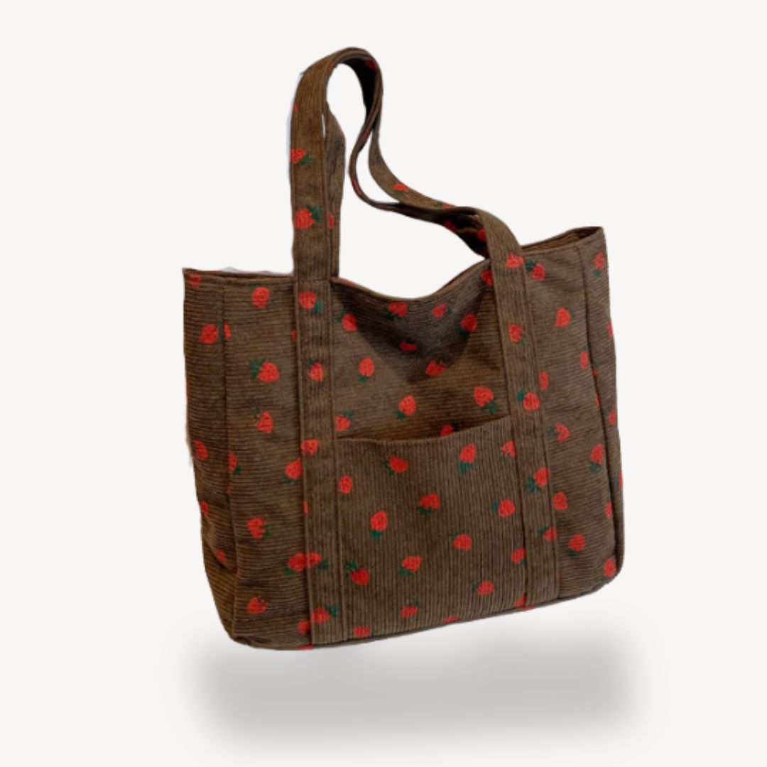 Corduroy Strawberry Tote Bag Women | Loravelle