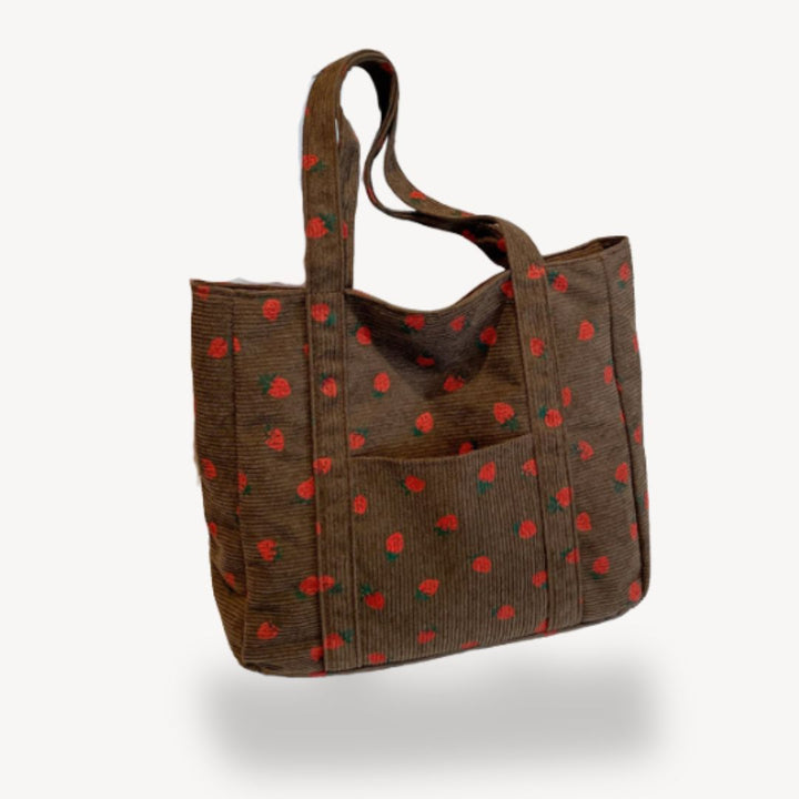 Corduroy Strawberry Tote Bag Women | Loravelle