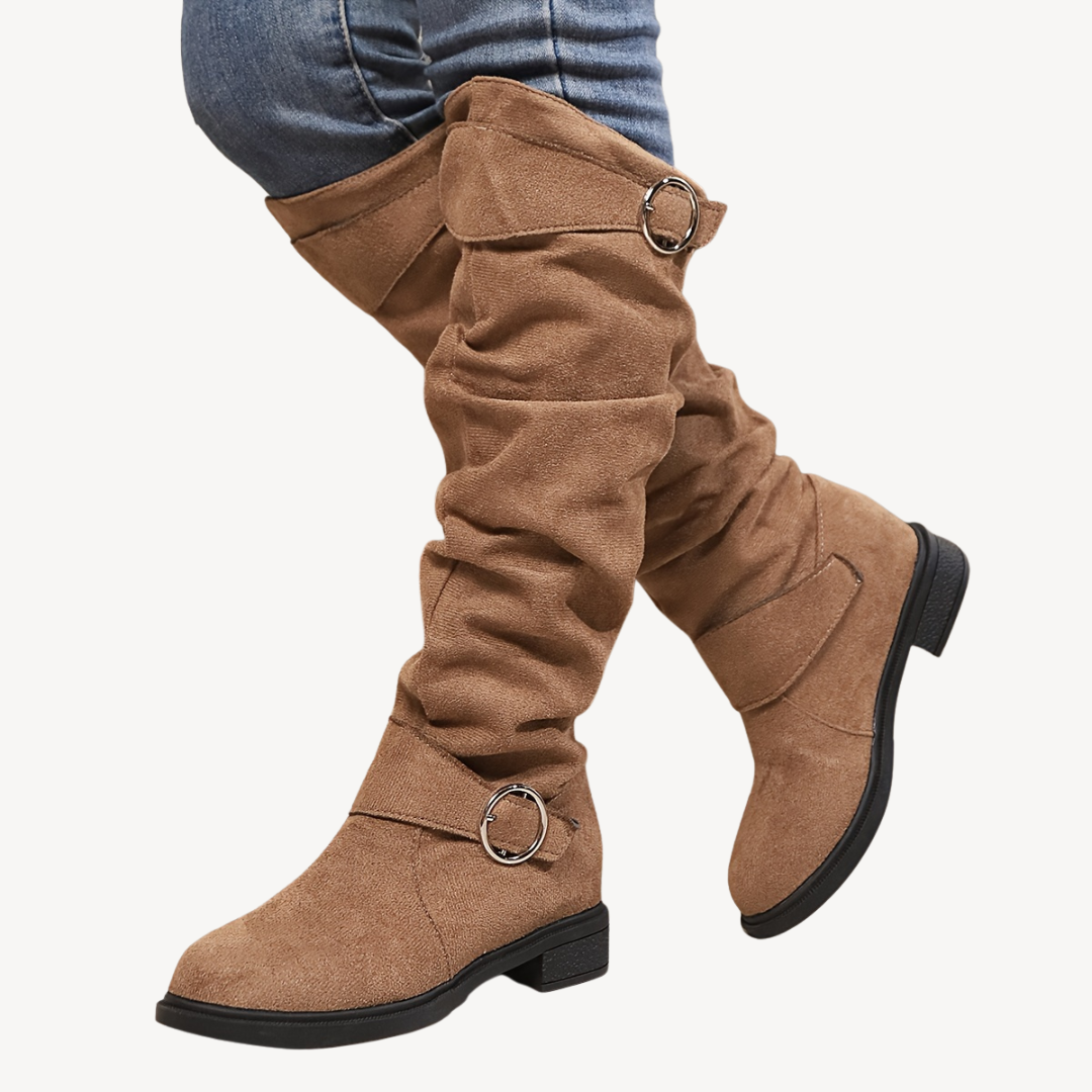 Orthopedic Knee-High Slouch Boots with Buckle | Loravelle
