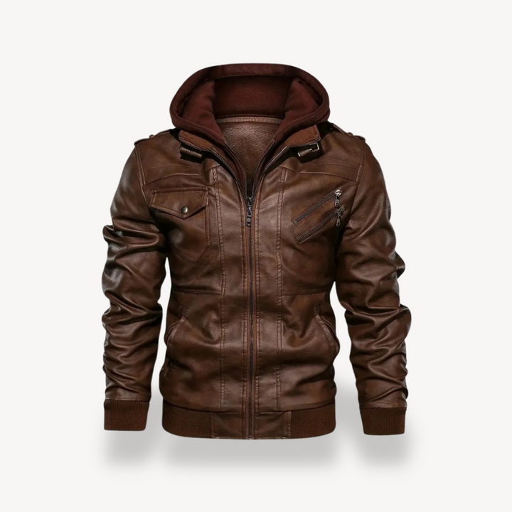 Leather Jacket with Hood for Men | Loravelle