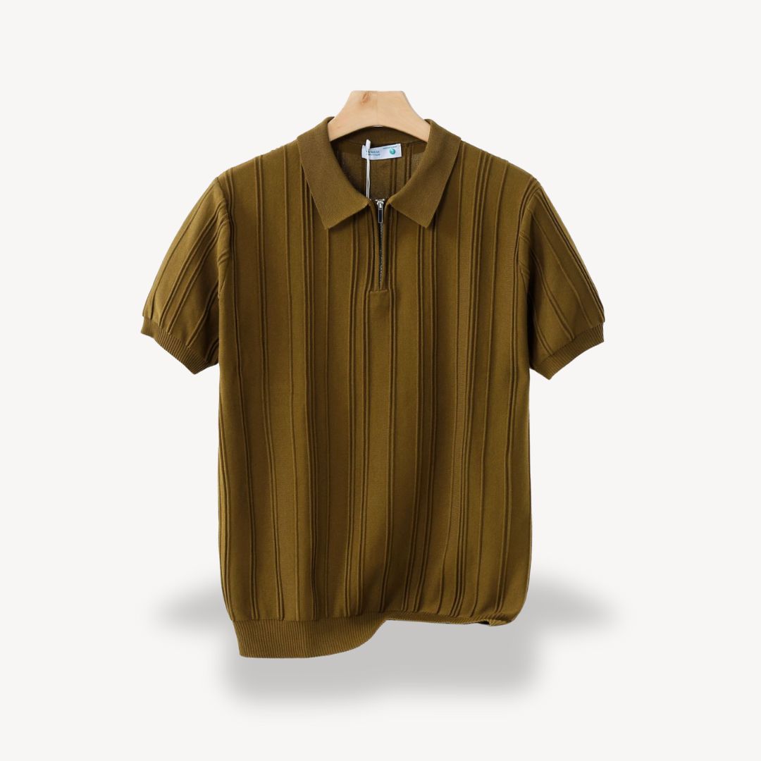 Men's Ribbed Knit Half-Zip Polo Shirt | Loravelle