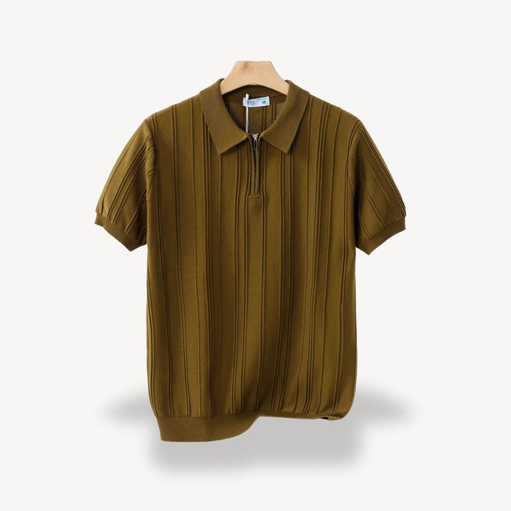 Men's Ribbed Knit Half-Zip Polo Shirt | Loravelle
