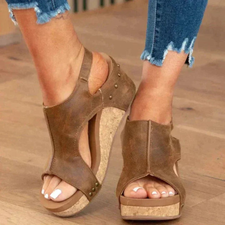 Orthopedic Wedge Sandals Women Black Cork | Loravelle