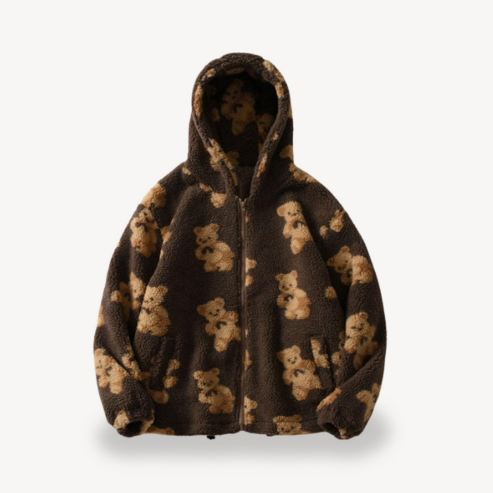 Teddy Bear Pattern Hooded Jacket for Women | Loravelle