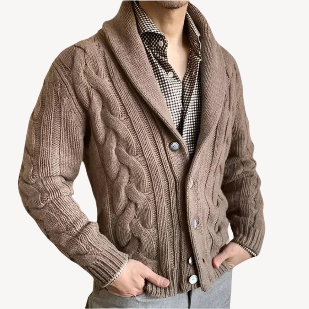 Men's Cable Knit Shawl Collar Cardigan | Loravelle