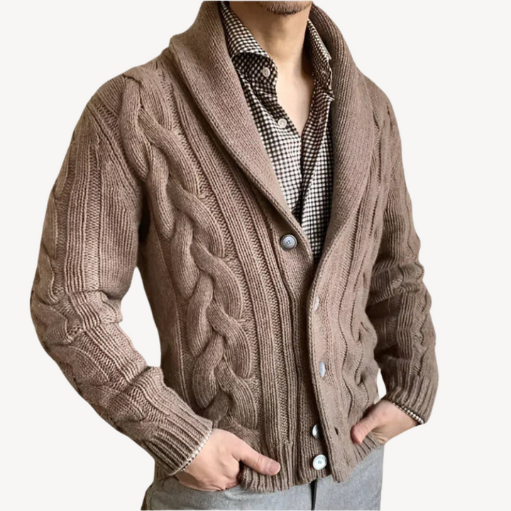 Men's Cable Knit Shawl Collar Cardigan | Loravelle