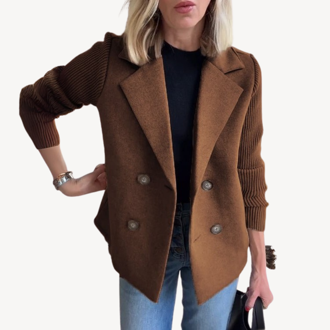 Women's Wool Blend Double-Breasted Knit Blazer | Loravelle