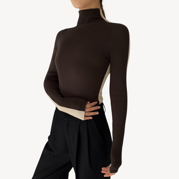 Women's Two-Tone Knit Turtleneck Top | Loravelle