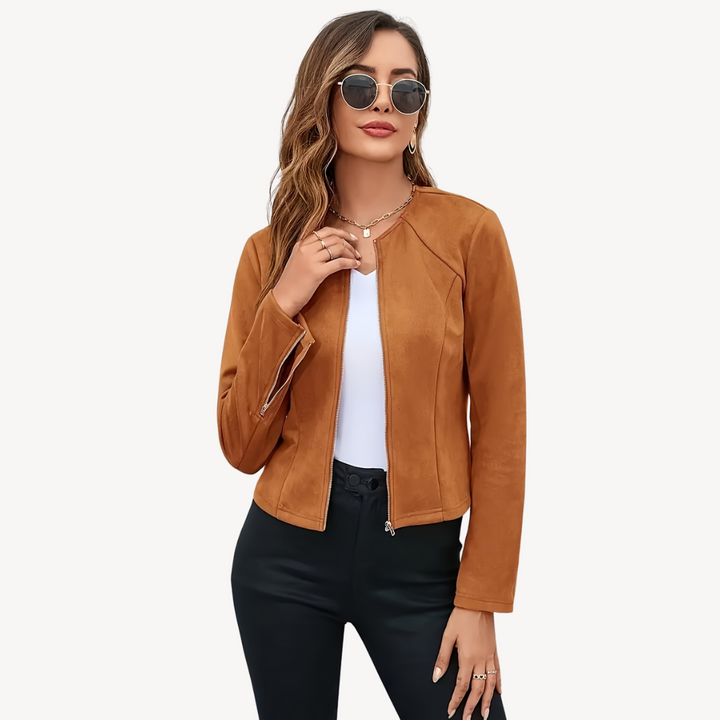 Women's Zippered Suede Jacket | Loravelle