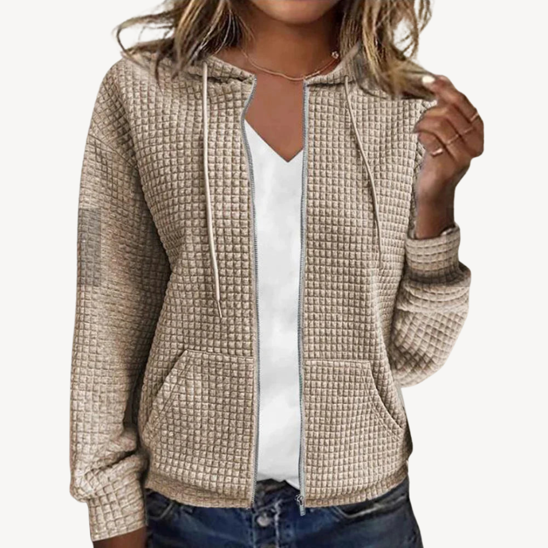 Waffle Knit Zipper with Hoodie for Women | Loravelle