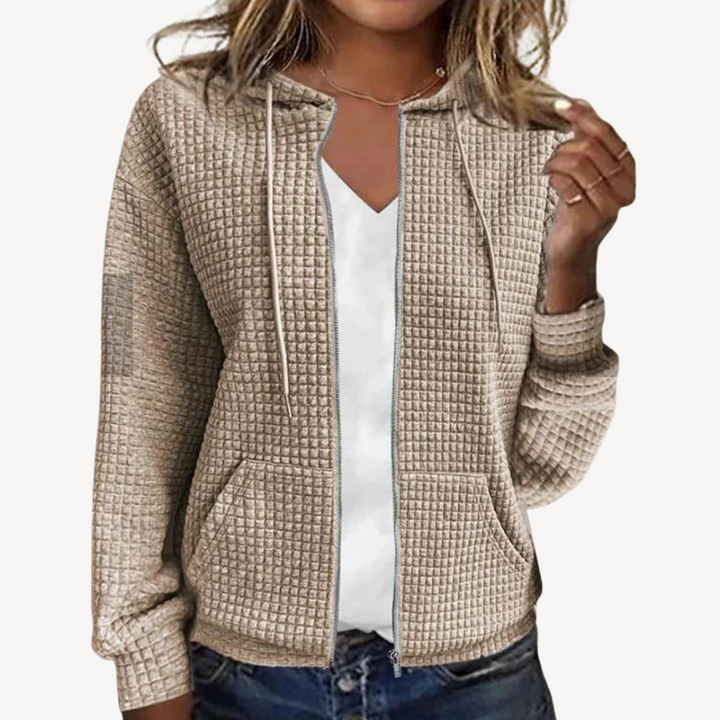 Waffle Knit Zipper with Hoodie for Women | Loravelle