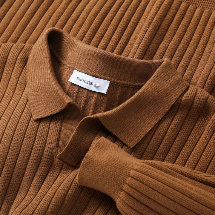 Men's Ribbed Knit Polo Sweater | Loravelle