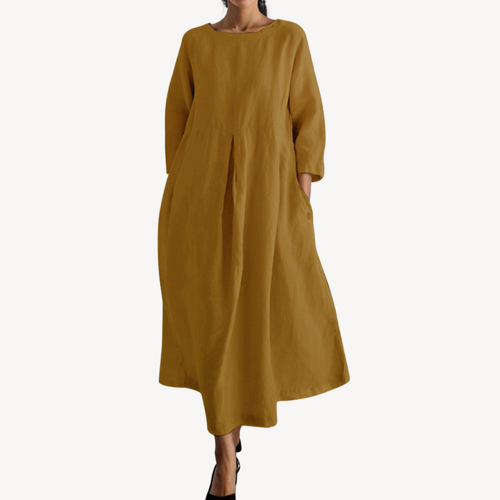 Casual Loose Linen Maxi Dress with Pockets | Loravelle