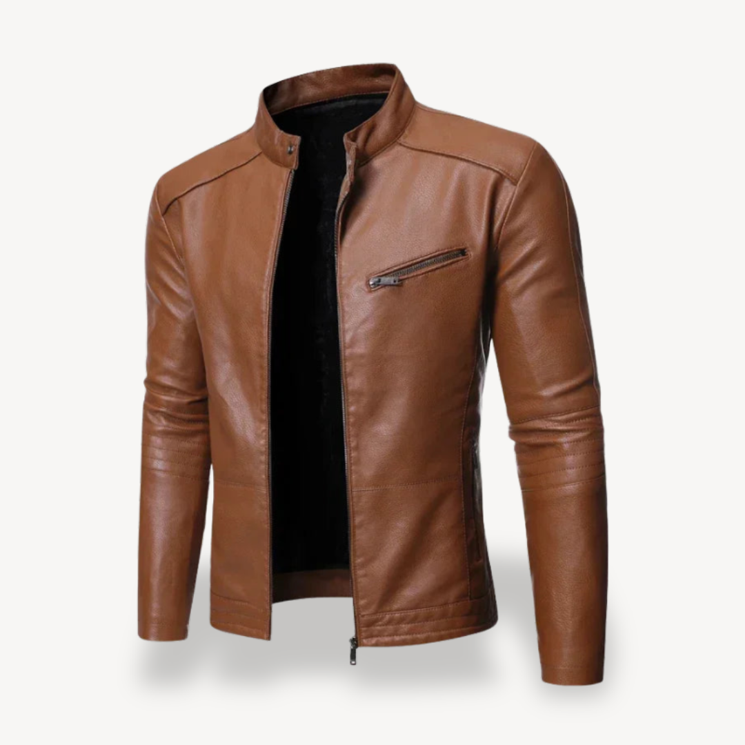 Men's Leather Biker Jacket  Casual Zip-up | Loravelle
