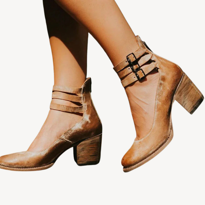 Women’s Orthopedic Leather Block Heel Ankle Strap Sandals | Loravelle