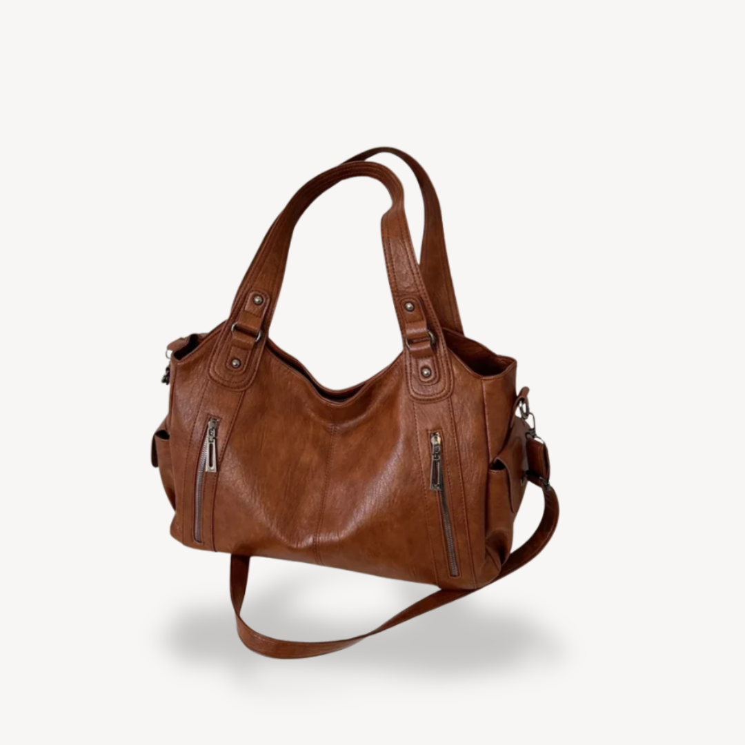 Women's Zippered Shoulder Bag Leather Tote Bag | Loravelle