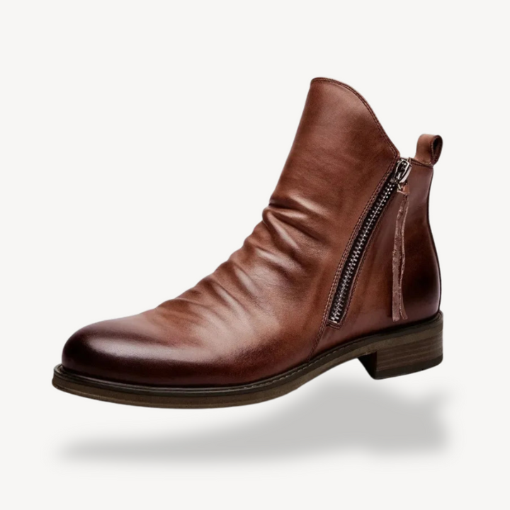 Men's Leather Ankle Boots with Zipper | Loravelle