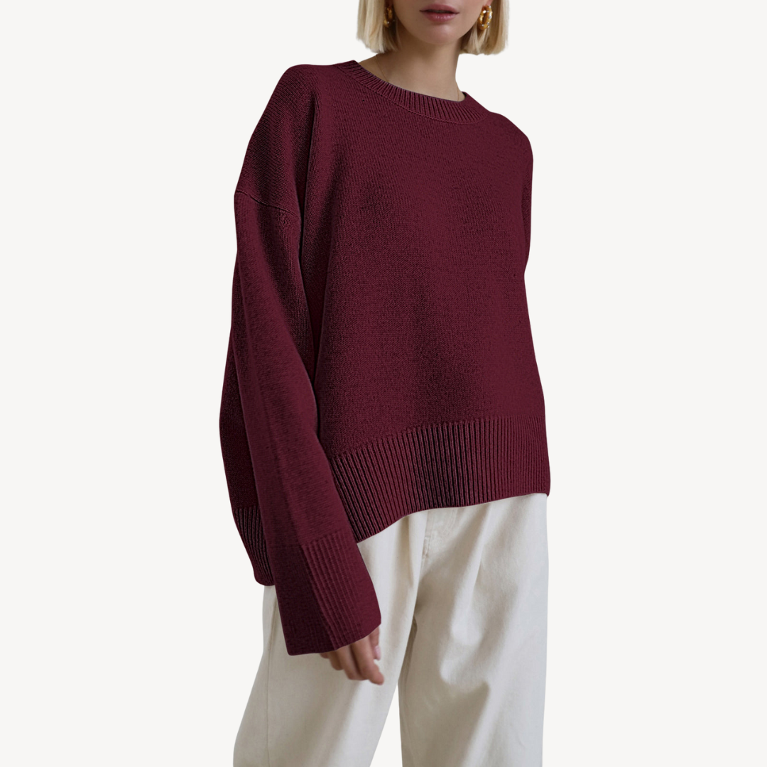 Oversized Knit Wool Blend Crew Neck Sweater for Women | Loravelle