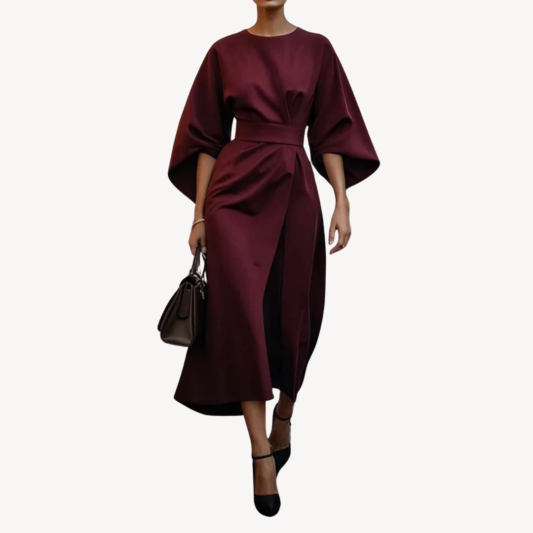 Loravelle | Women's Black Cotton Belted Midi Dress