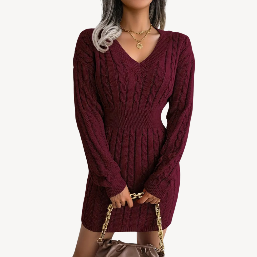 Cable Knit V-Neck Dress | Loravelle