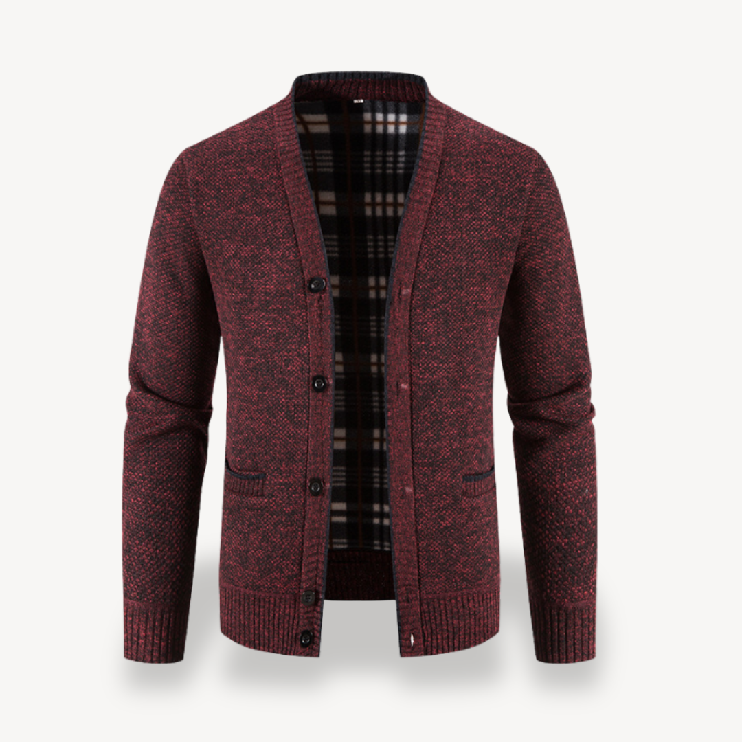 Men's Cardigan Sweater with Plaid Lining | Loravelle