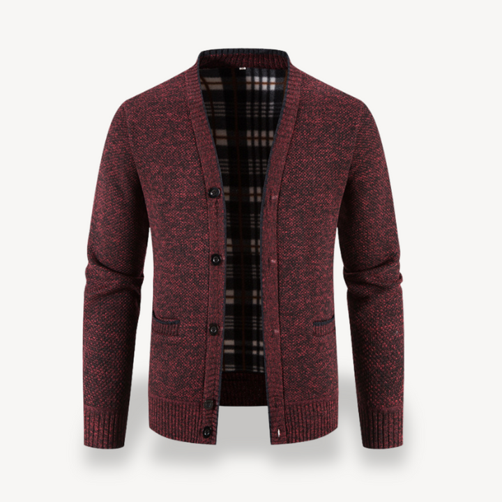 Men's Cardigan Sweater with Plaid Lining | Loravelle