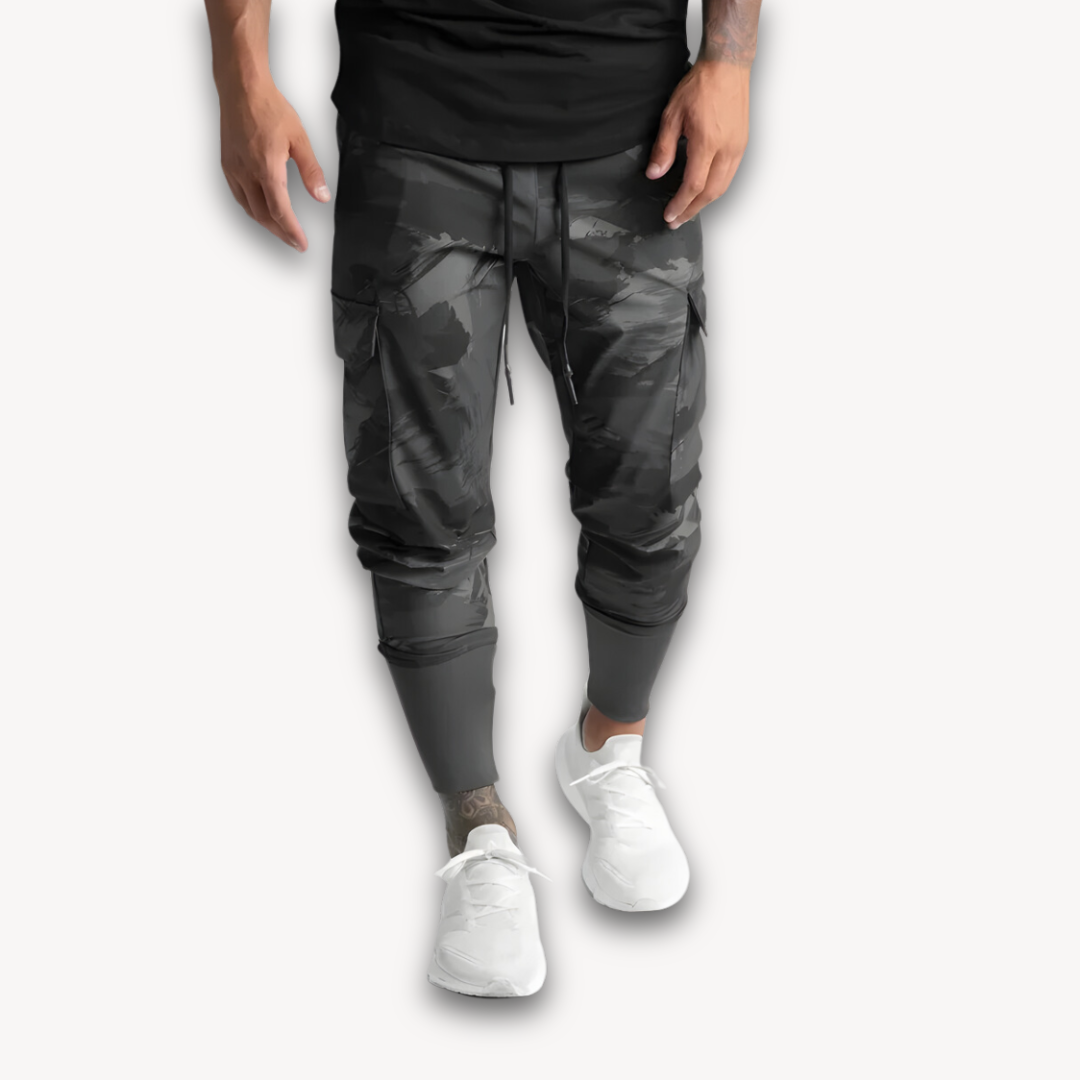 Loravelle | Men's Cargo Jogger Pants - Stretch Fabric, Elastic Waist, Ribbed Cuffs, Casual Streetwear