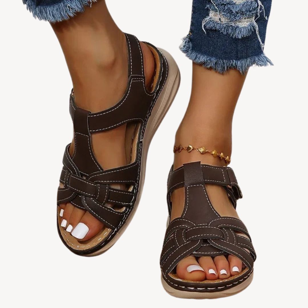 Leather Buckle Orthopedic Sandals Women | Loravelle