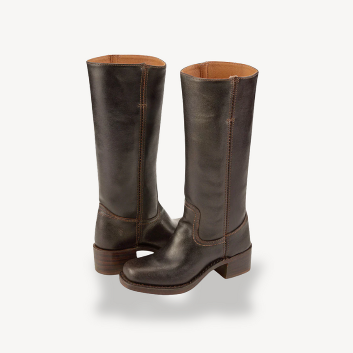 Unisex Orthopedic Leather Tall Boots with Classic Block Heel | Loravelle