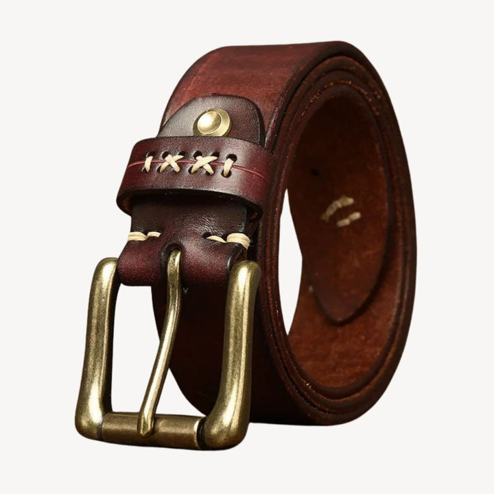 Leather Belt Men Brass Buckle | Loravelle