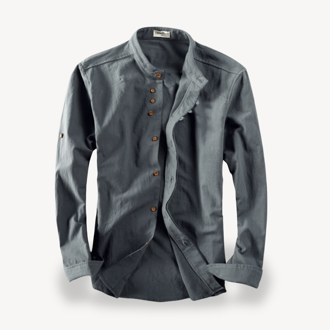 Men's Casual Mandarin Collar Button-Down Shirt | Loravelle