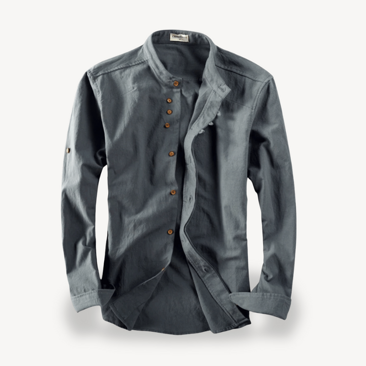 Men's Casual Mandarin Collar Button-Down Shirt | Loravelle