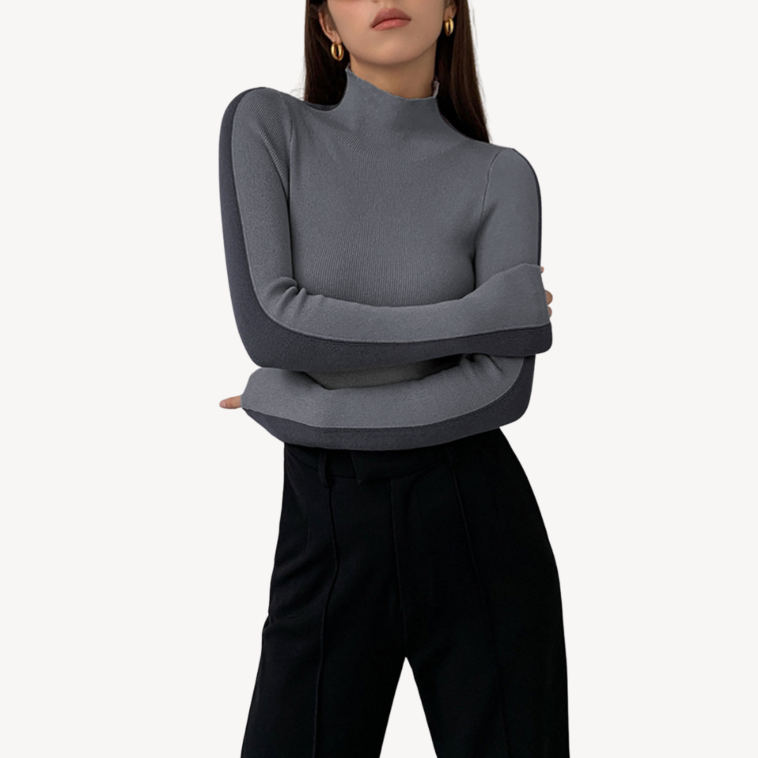 Women's Two-Tone Knit Turtleneck Top | Loravelle