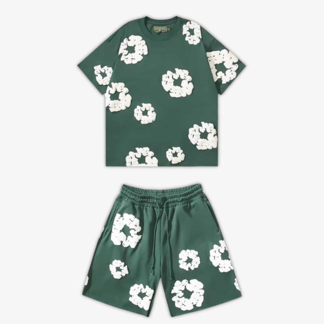 Cotton Wreath Floral Tee & Shorts Set Unisex | Loravelle
