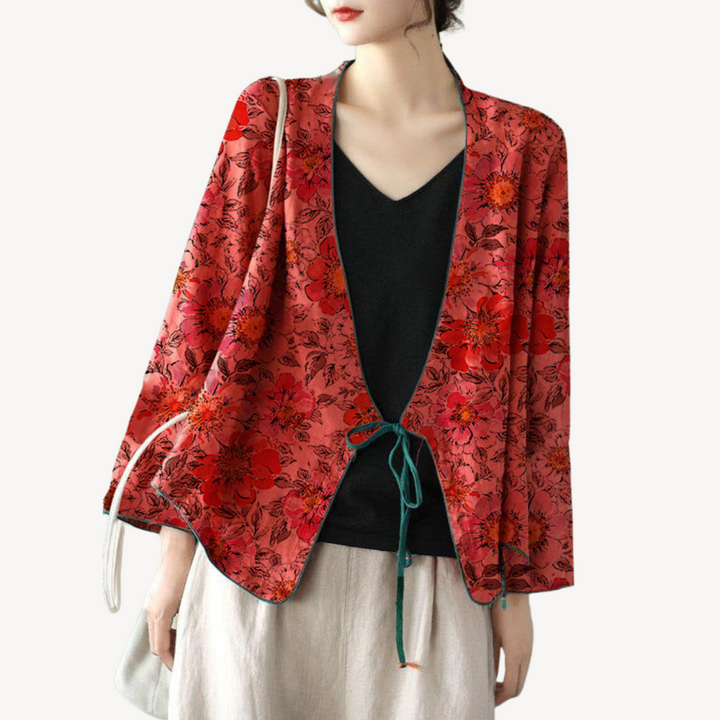 Women's Embroidered Linen Blend Kimono Jacket | Loravelle