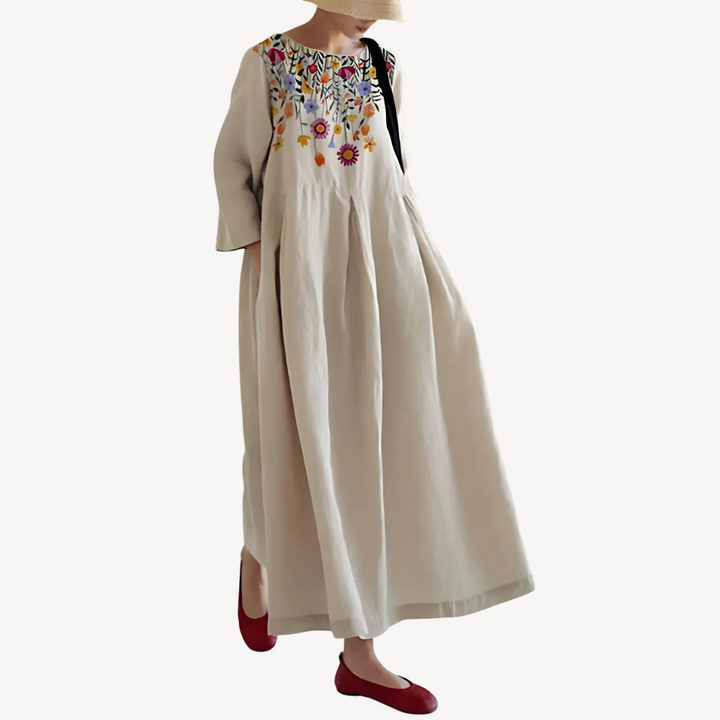 Casual Loose Linen Maxi Dress with Pockets | Loravelle