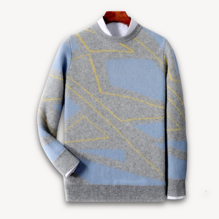 Loravelle | Men's Geometric Knit Sweater - Soft Cotton Blend- Casual Wear