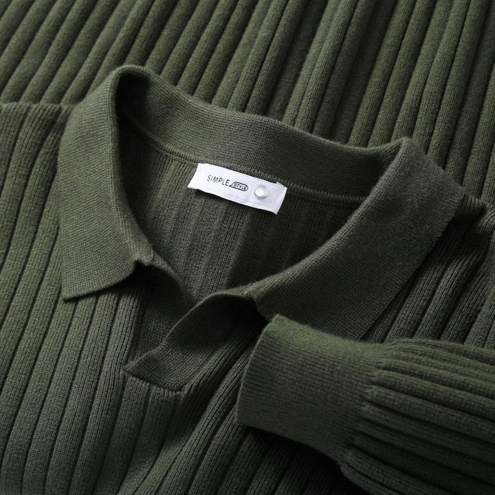 Men's Ribbed Knit Polo Sweater | Loravelle