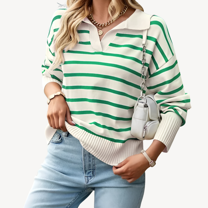 Striped Polo Knit Sweater for Women | Loravelle