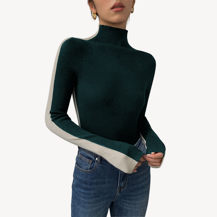 Women's Two-Tone Knit Turtleneck Top | Loravelle