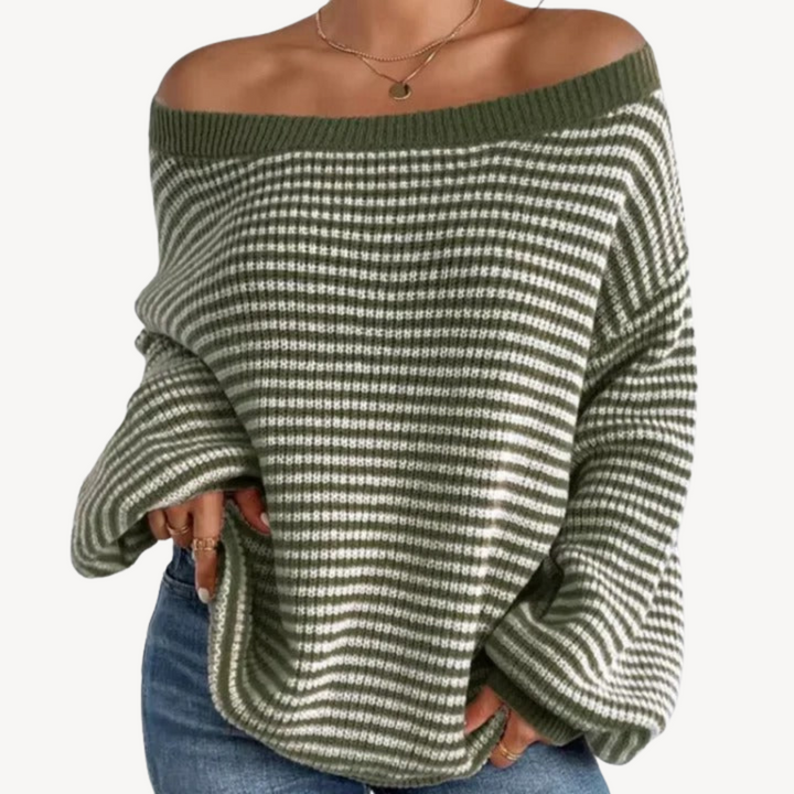 Striped Off-Shoulder Knit Sweater for Women | Loravelle
