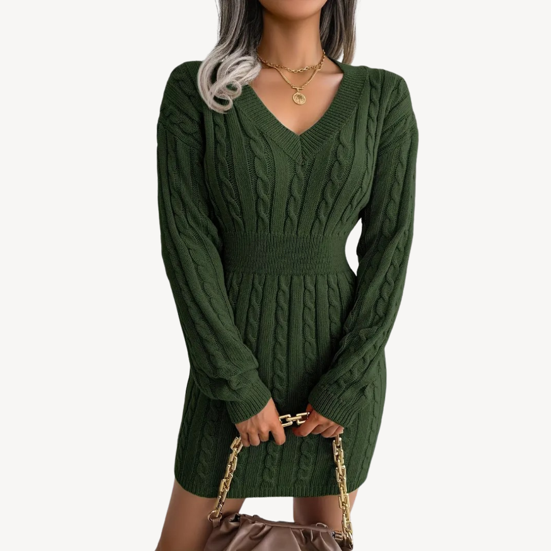 Cable Knit V-Neck Dress | Loravelle