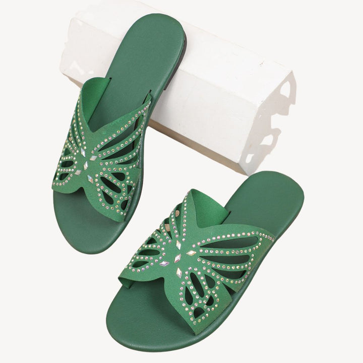 Women's Orthopedic Rhinestone Butterfly Flat Sandals | Loravelle