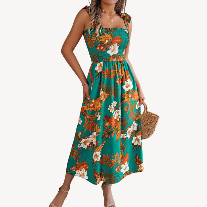 Loravelle Women's Floral Smocked Chiffon Midi Dress | Loravelle