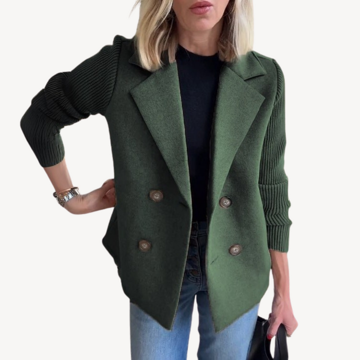 Women's Wool Blend Double-Breasted Knit Blazer | Loravelle